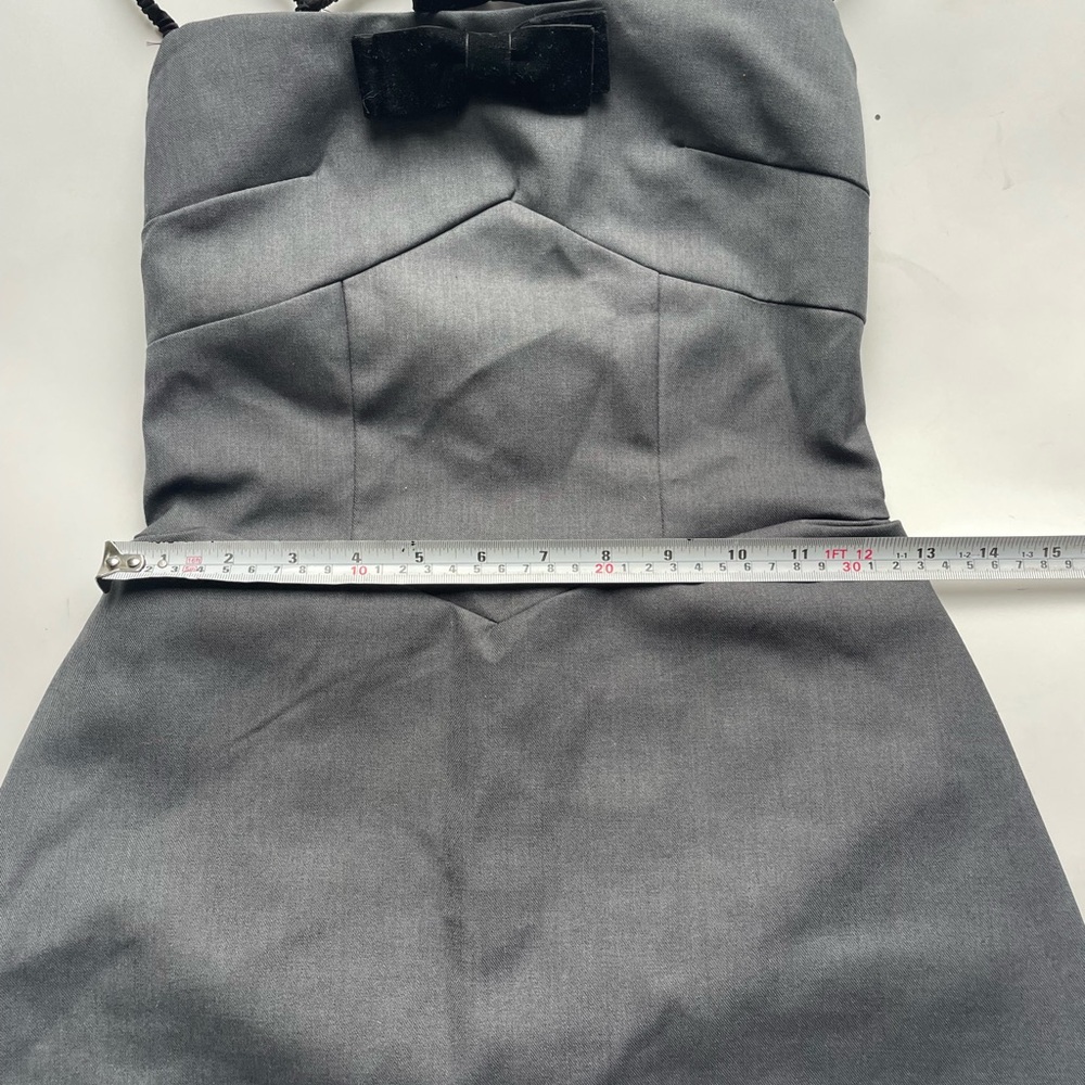 Backless Bow Detail Mini Dress – Charcoal Grey Structured Party Dress - Picture 6 of 7